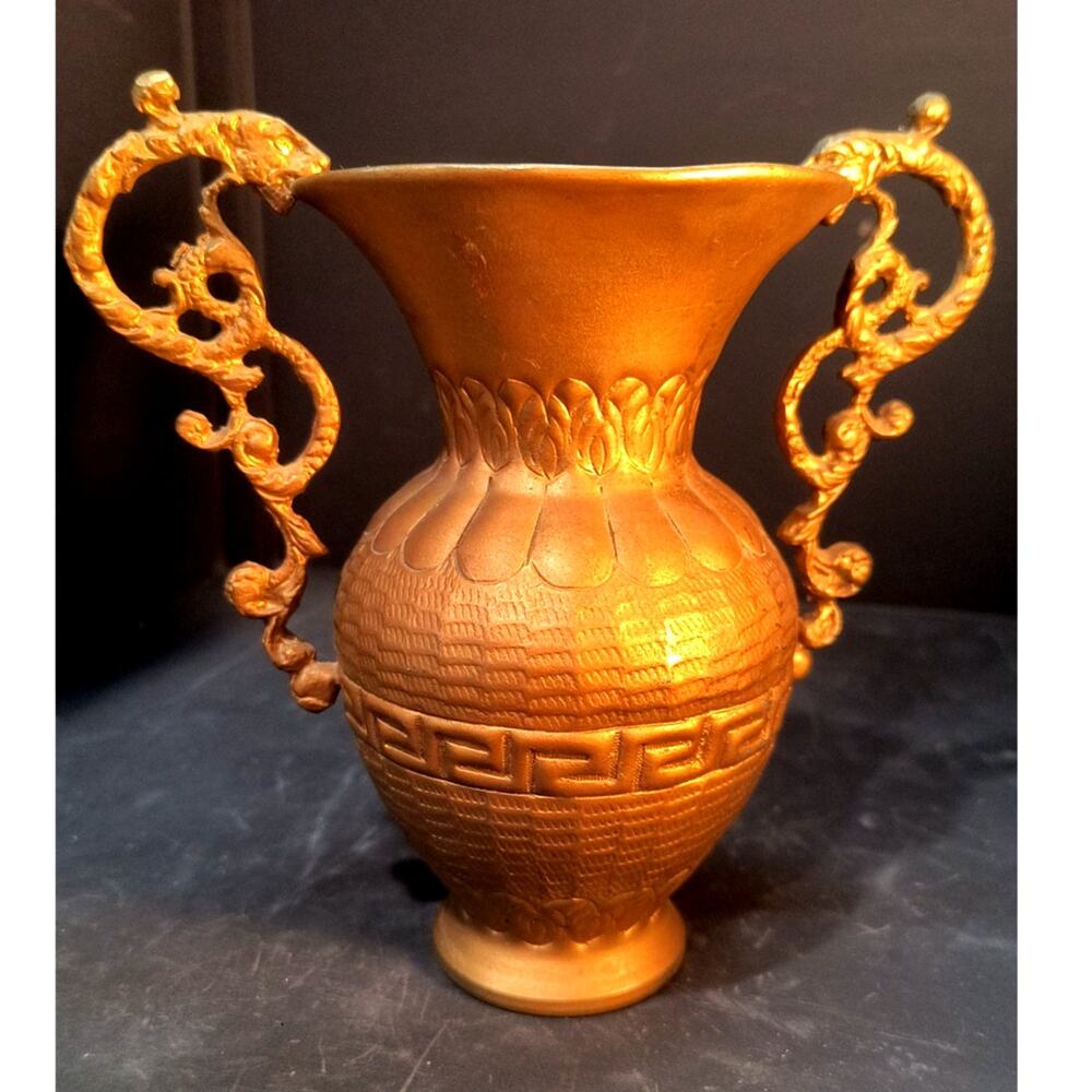 362.  Vintage Brass Urn Vase Chinoiserie
